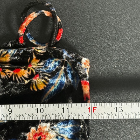 Black Floral Velvet Mini Dress Spaghetti Strap Small Fairy Y2k Party whimsigoth - Picture 5 of 7